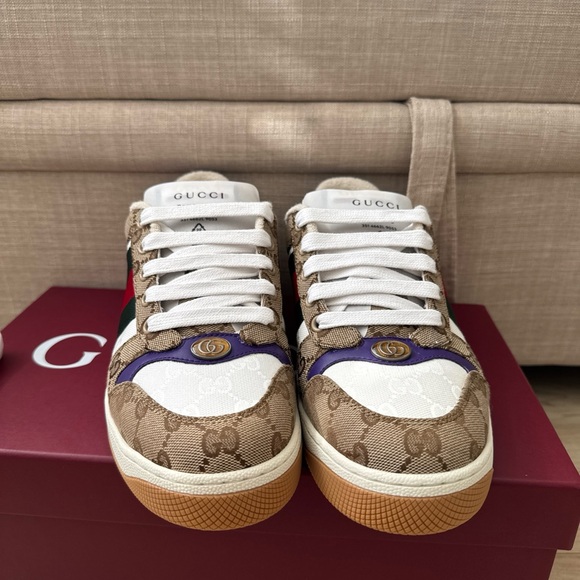 Gucci Screener Sneaker Men Size 6.5 US 7 Beige purple - Picture 3 of 8